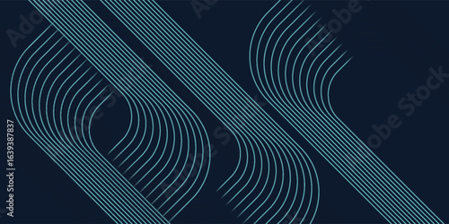 Blue abstract background with blue glowing circle lines. Geometric stripe line art design. Modern shiny blue rounded lines pattern. Futuristic technology concept.