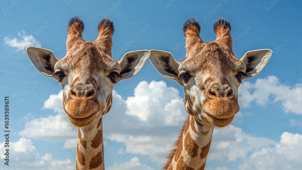 Obraz premium Pair of tall giraffes
