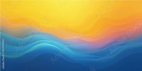 Abstract ocean waves and colorful sunset light over a blue sea landscape with a subtle texture