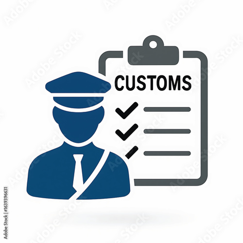 Vector of check list customs and officer. Symbol of customs checkup.