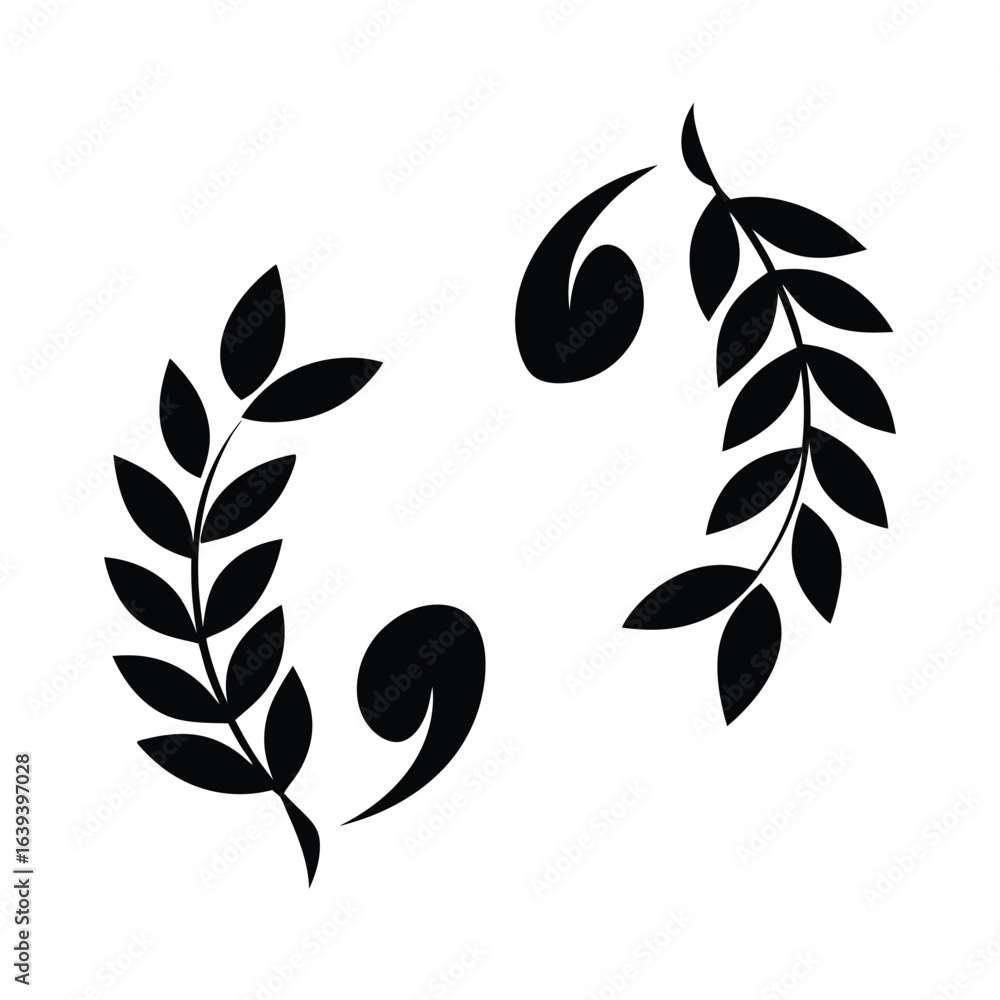 Naklejka premium Silhouette Of Quote Marks Shaped Like Leaves Representing Eco Friendly Quotes Concept