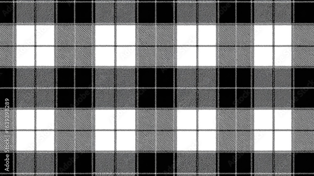 Vector art of a black and white tartan pattern. Ideal for flannel clothing, blankets, scarves, duvet covers, upholstery, and various modern textile applications.
