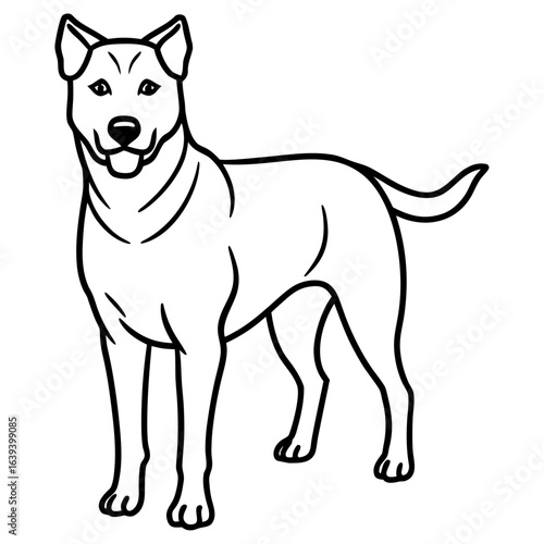 Line drawing of a dog standing on a white background