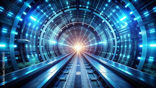 Data transmit supper fast in dark tunnel  abstract high technology background