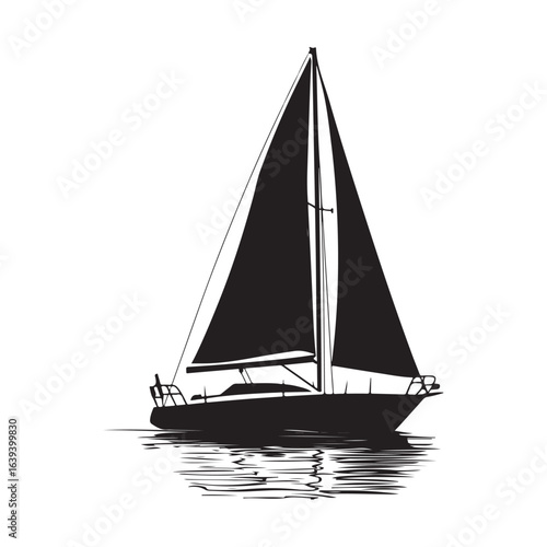 sailboat silhouette, a black silhouette of a sailboat on the water, boat, sail, sailboat, silhouette, sailboat black and white silhouette vector design