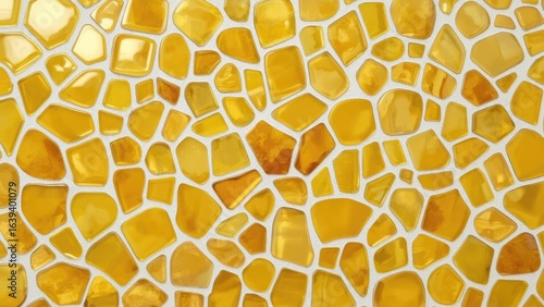 Abstract textured yellow-brown mosaic tiles featuring glossy finish for wall and construction art