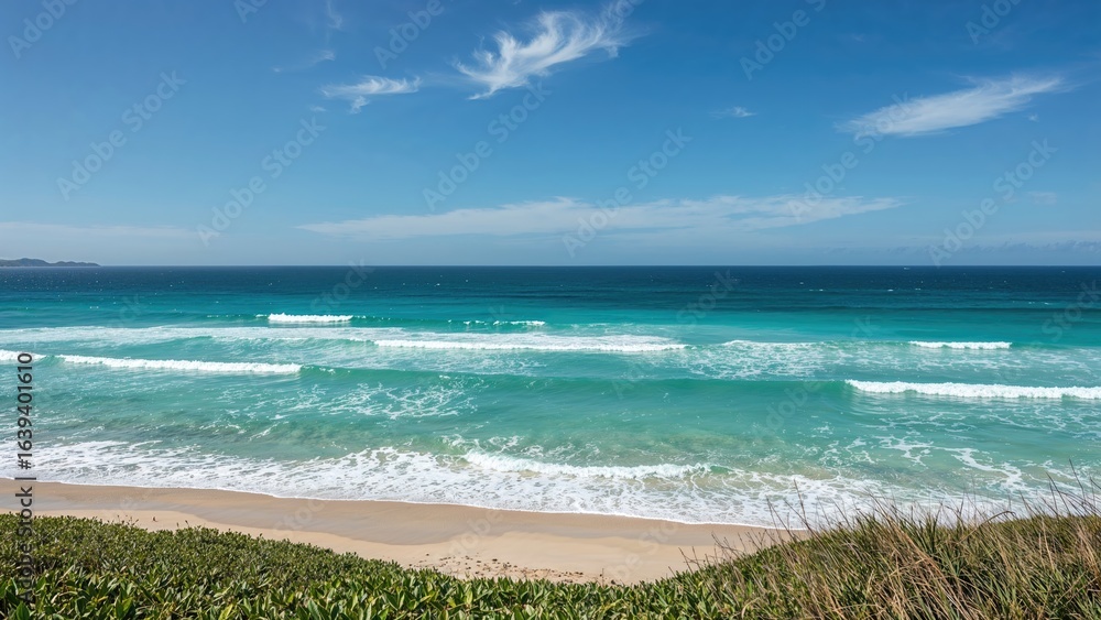 Fototapeta premium Sunny shoreline at a popular coastal destination