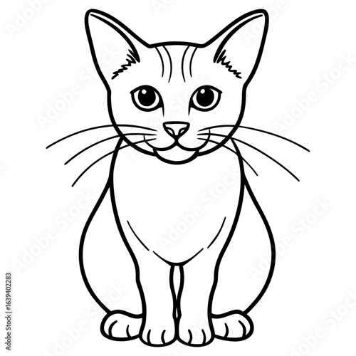 A black and white illustration of a cat sitting, isolated on white background