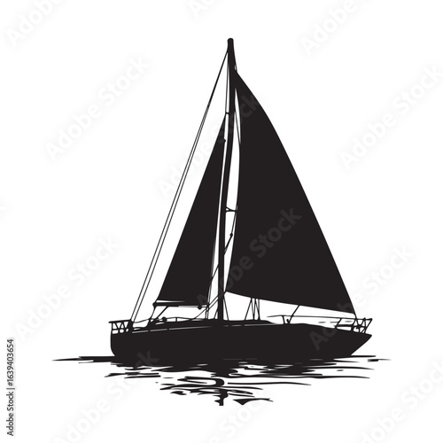 sailboat silhouette, a black silhouette of a sailboat on the water, boat, sail, sailboat, silhouette, sailboat black and white silhouette vector design