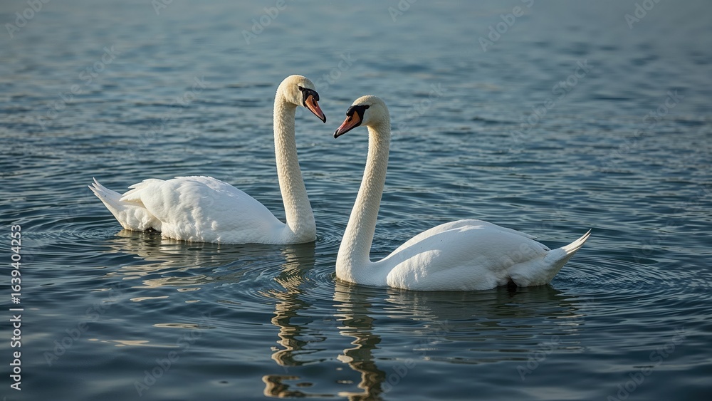 Obraz premium Two Graceful Swans Floating Side by Side