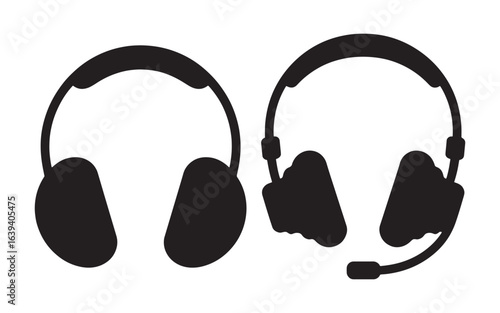 Black headphones and headset with microphone audio