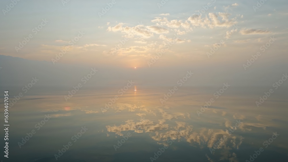 Obraz premium Dawn Over a Serene Lake with Delicate Clouds