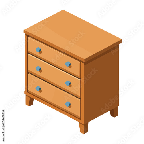 Isometric Illustration of a Three-Drawer Wooden Chest