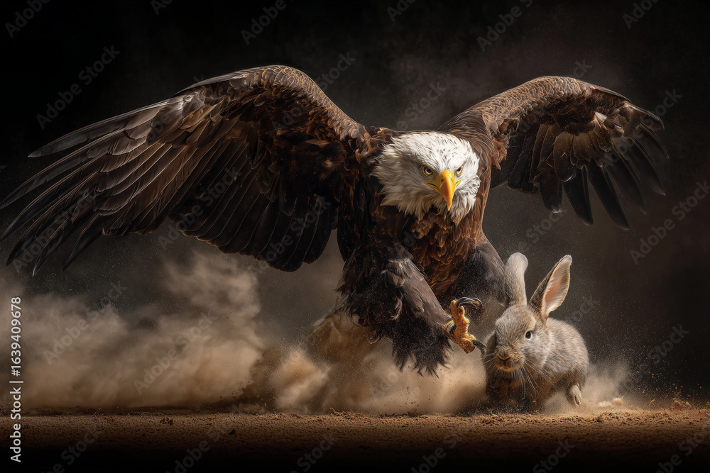 Fototapeta premium The majestic eagle grips its prey in a dramatic action.