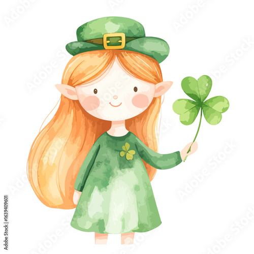 Charming St. Patrick's Day Girl with Clover and Green Hat