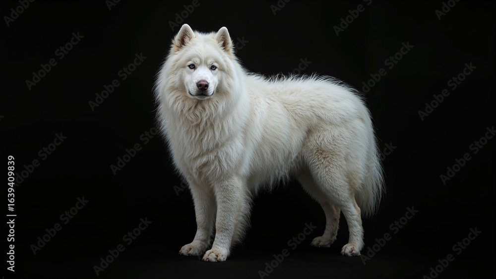 Obraz premium Northern breed dog posed against a black setting