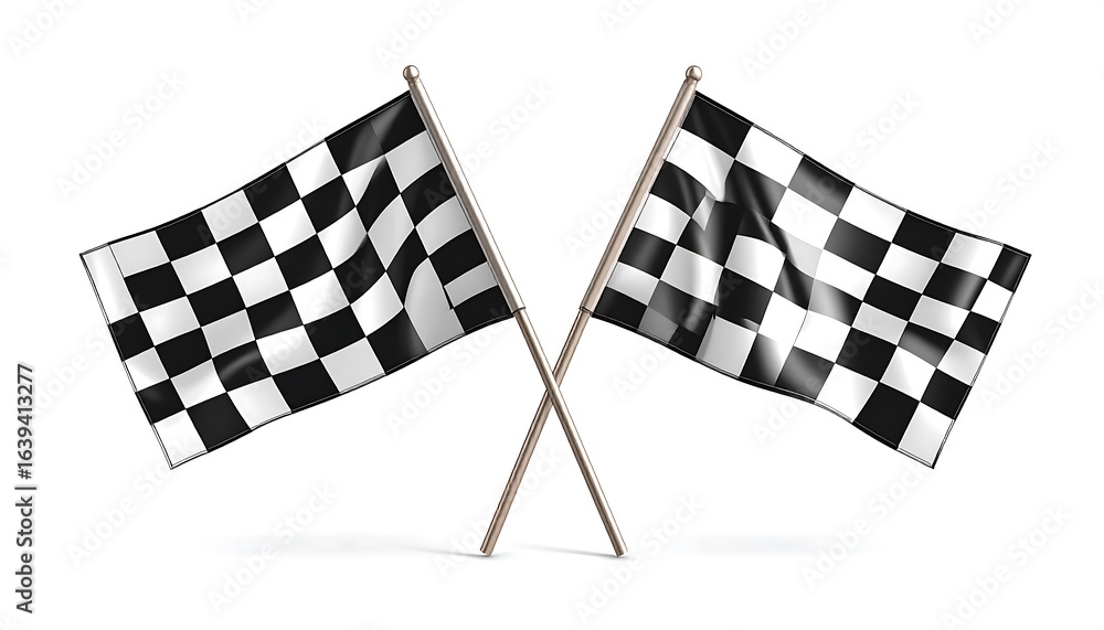 Fototapeta premium Checkered racing flags displayed on stands.