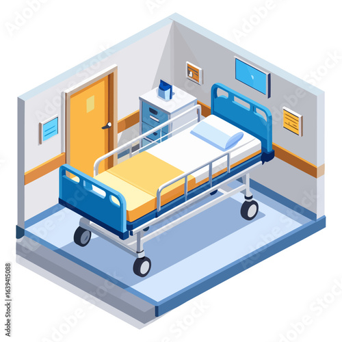Isometric Hospital Room with Adjustable Bed and Medical Equipment