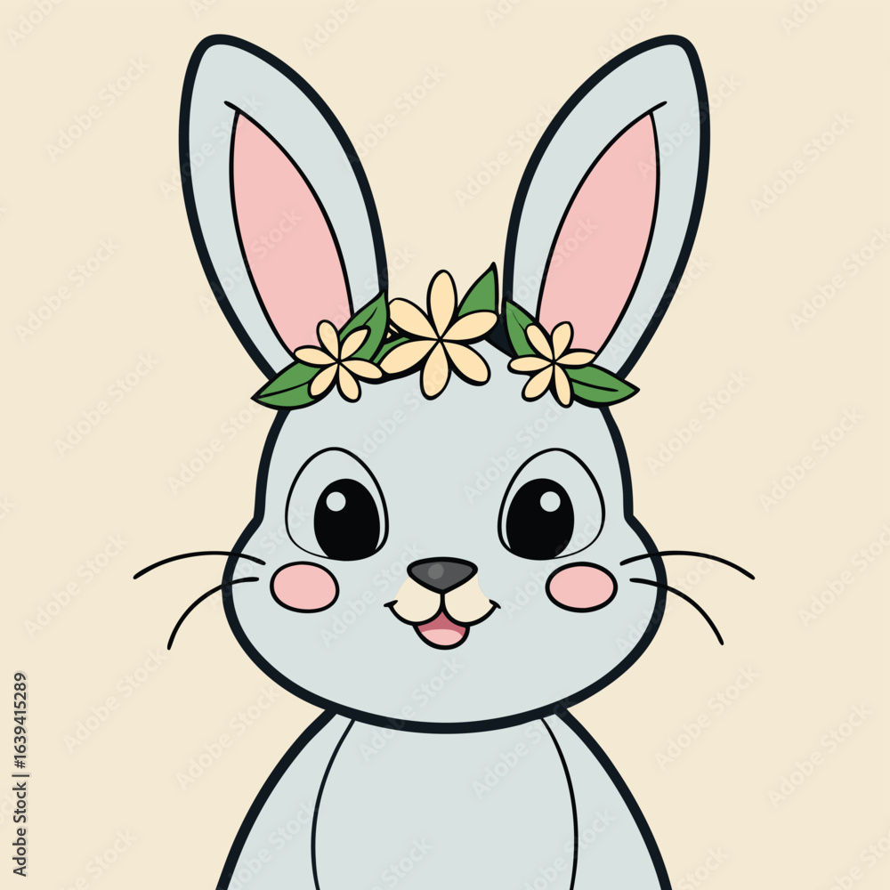 Obraz premium A fluffy Easter bunny holds a basket of vibrantly decorated eggs in a whimsical field
