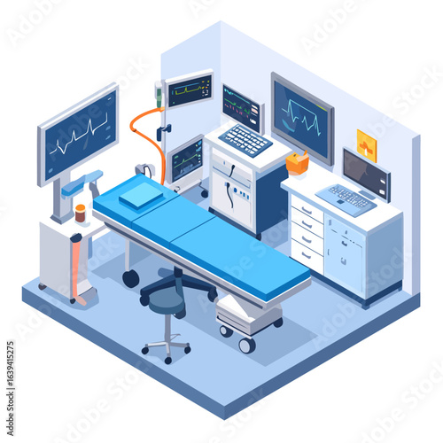 Isometric Medical Operating Room with Advanced Patient Monitoring Equipment