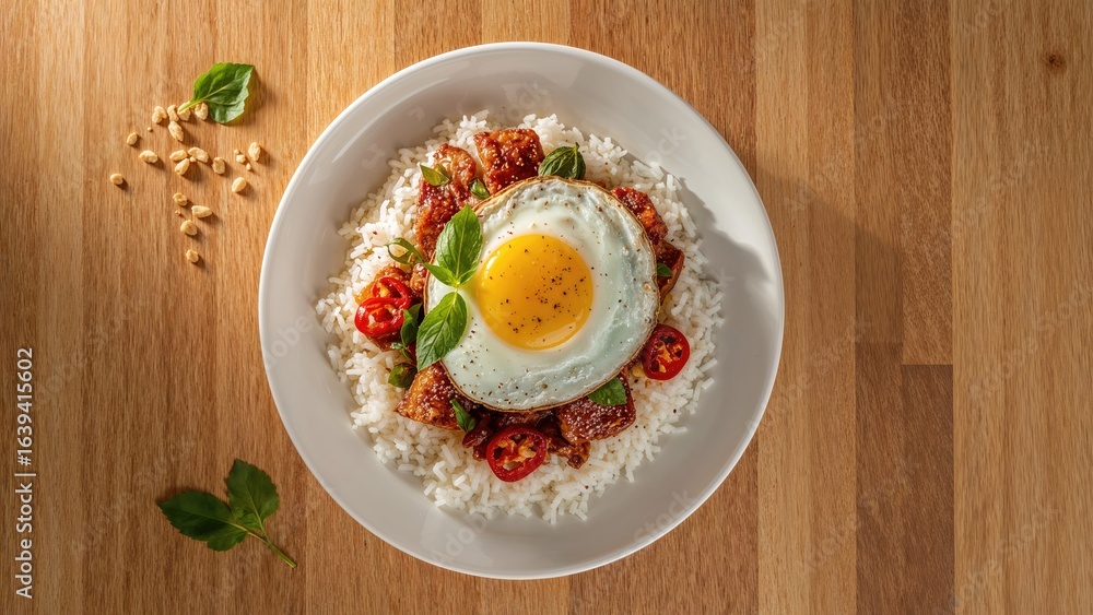 Sizzling Pork with Basil and a Fried Sunny Side Egg Sizzling Pork with Basil and a Fried Sunny Side Egg