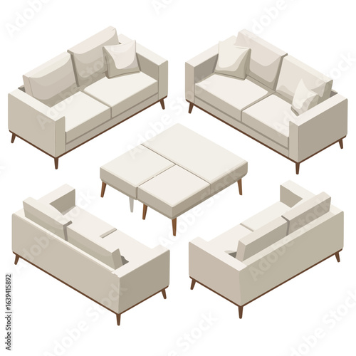 Beige Modern Sofa Set with Square Coffee Table