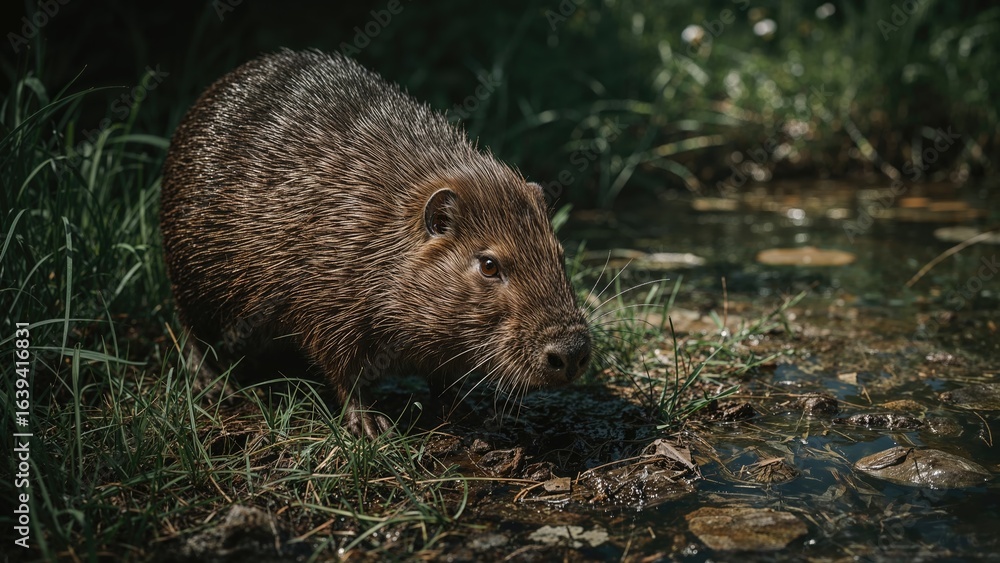 Naklejka premium Coypu on the hunt for food