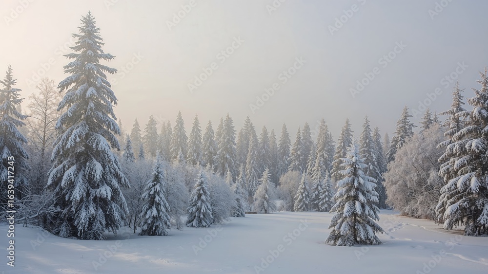 Naklejka premium Delicate snowfall crafting a tranquil cold season ambiance.