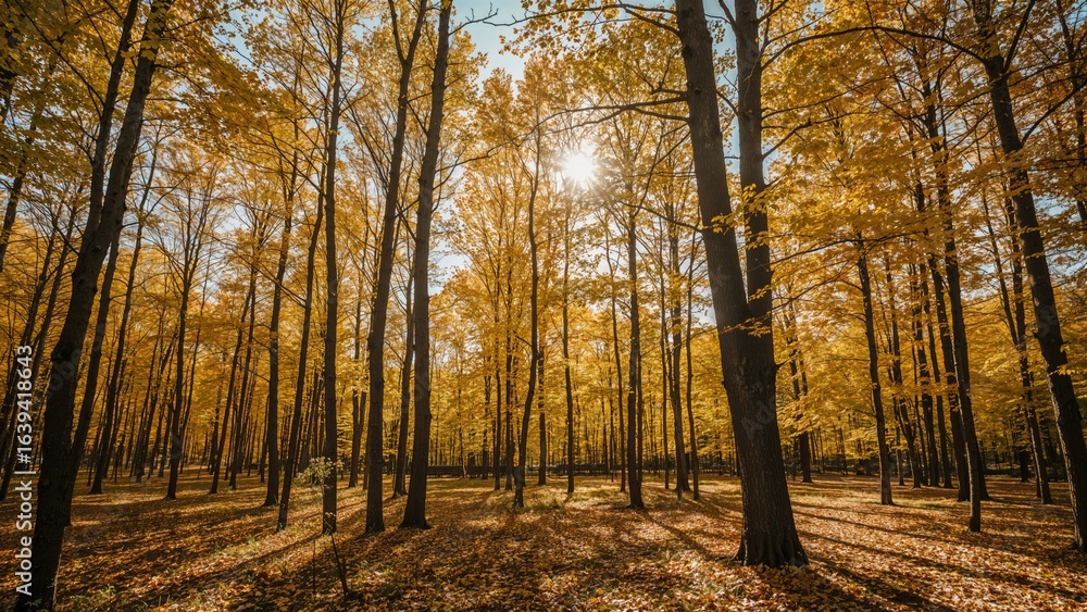 Obraz premium Autumn hues in a lush woodland park