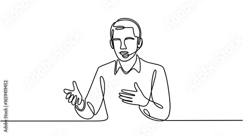 Call center agent continuous line drawing vector illustration