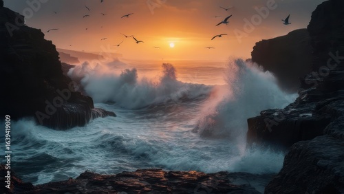 Dramatic coastal sunset