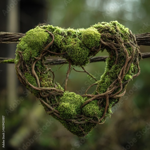 Wallpaper Mural Mossy heart wreath hanging on fence, garden background, nature decor Torontodigital.ca