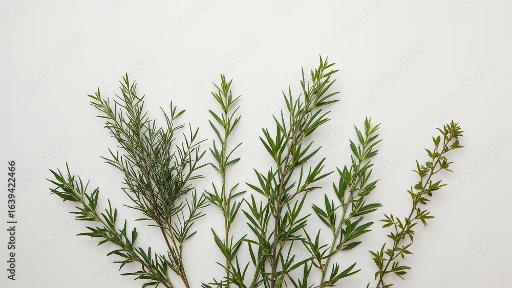 Fototapeta premium A selection of fresh herbs: Thyme, Dill, Rosemary, and Oregano