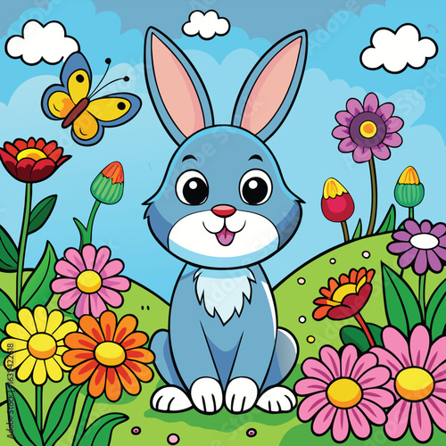 The playful Easter Bunny, surrounded by colorful eggs, brings a basket of holiday cheer
