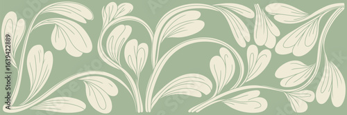 Floral pattern with stylized leaves on a light green background forming a decorative horizontal border design