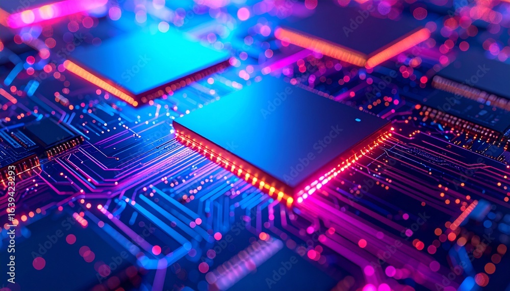 Obraz premium Neon Circuit Board: Abstract Technology Background