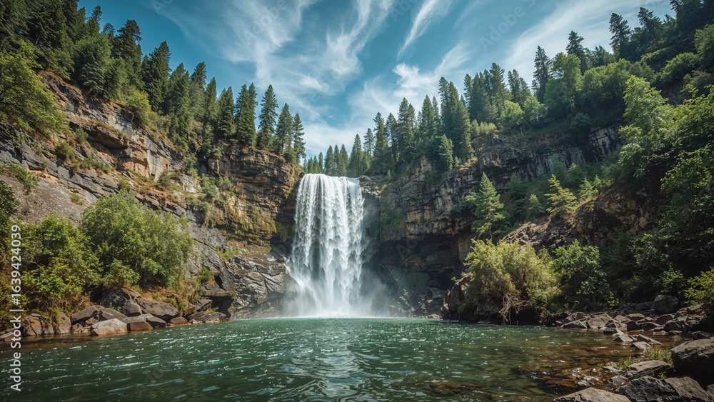 Fototapeta premium Mountain stream with cascading waterfall