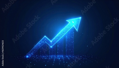 Abstract Glowing Blue Upward Trend Graph