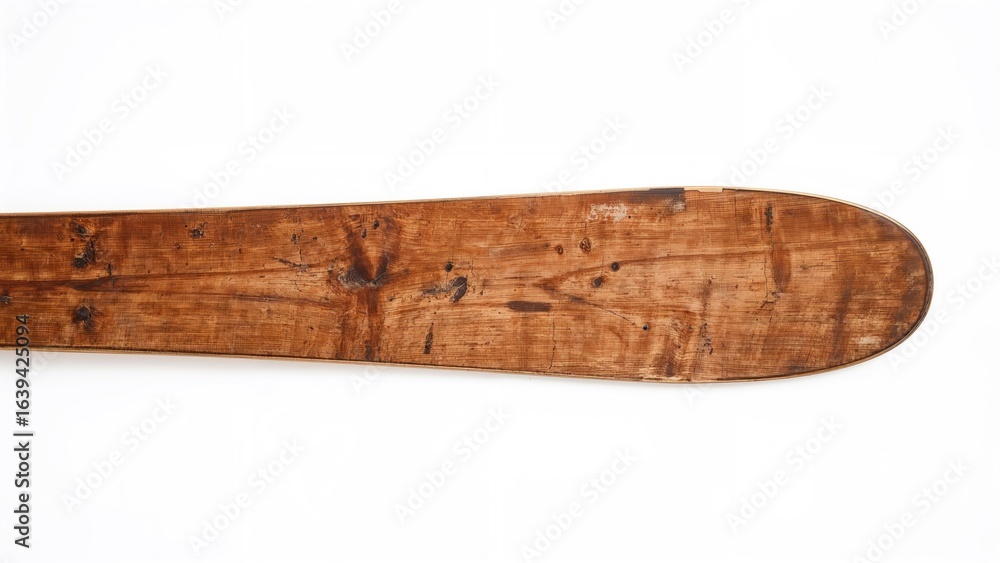 Fototapeta premium Classic wooden ski displayed on a clean white surface