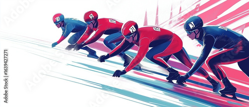 AI generator images of Short track speed skating Skeleton sport. The athlete descends on a sleigh on an ice track. Winter sports