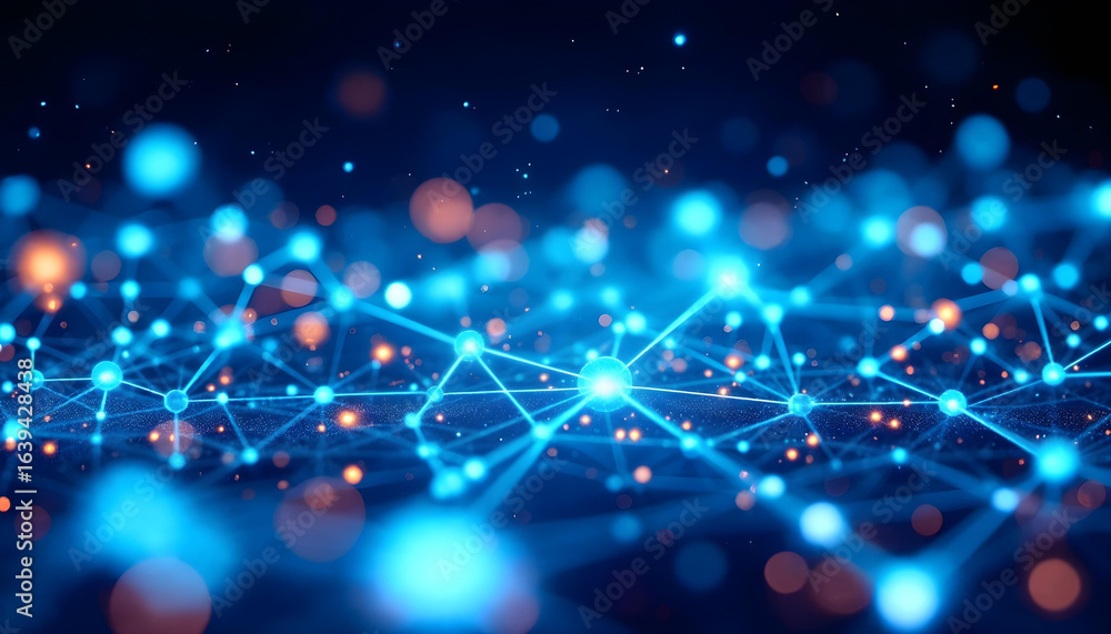Fototapeta premium Abstract digital network of interconnected points and lines, showcasing complex data flow and connections.