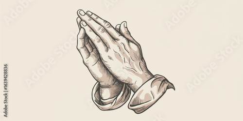 Detailed vector illustration of praying hands with clean outlines and smooth gradients