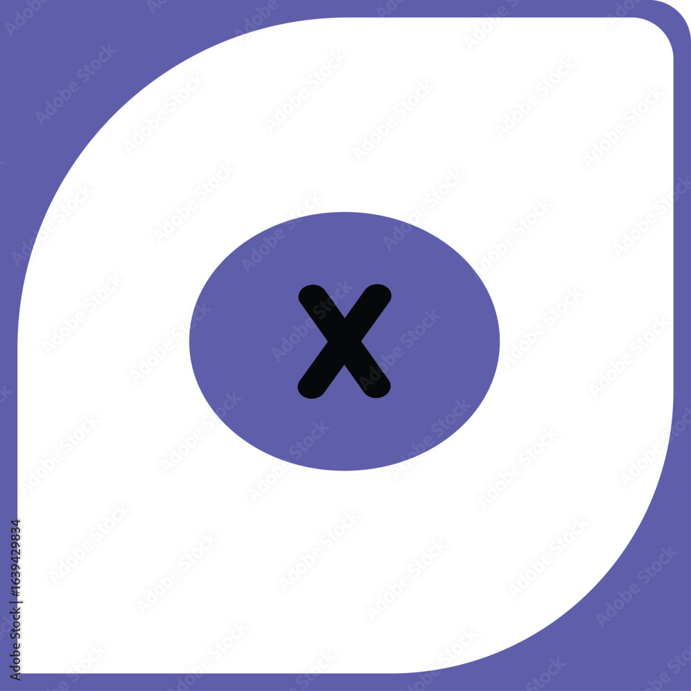 Obraz premium A modern vector glyph icon featuring a black 'X' symbol within a solid purple circle. This clean design is ideal for close, cancel, or delete buttons in UI, apps, and websites.