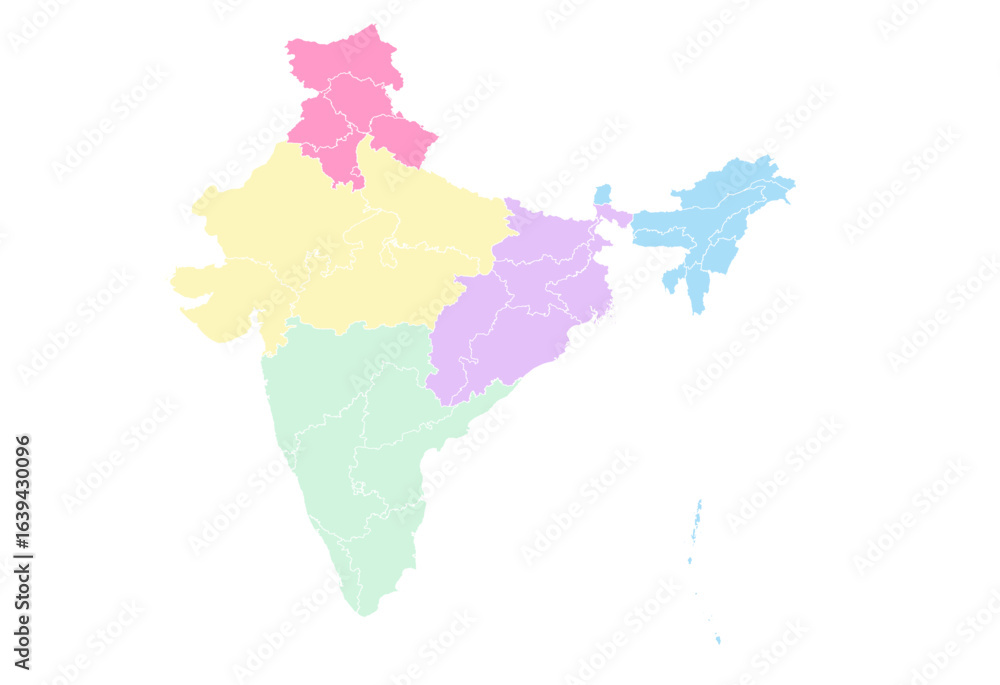 Obraz premium Zonal Political Map of India with States | Colorful Regional Vector for Infographics & Presentations (SVG)