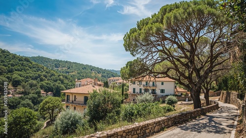 Picturesque nature setting featuring an old village in the middle of the Mediterranean area