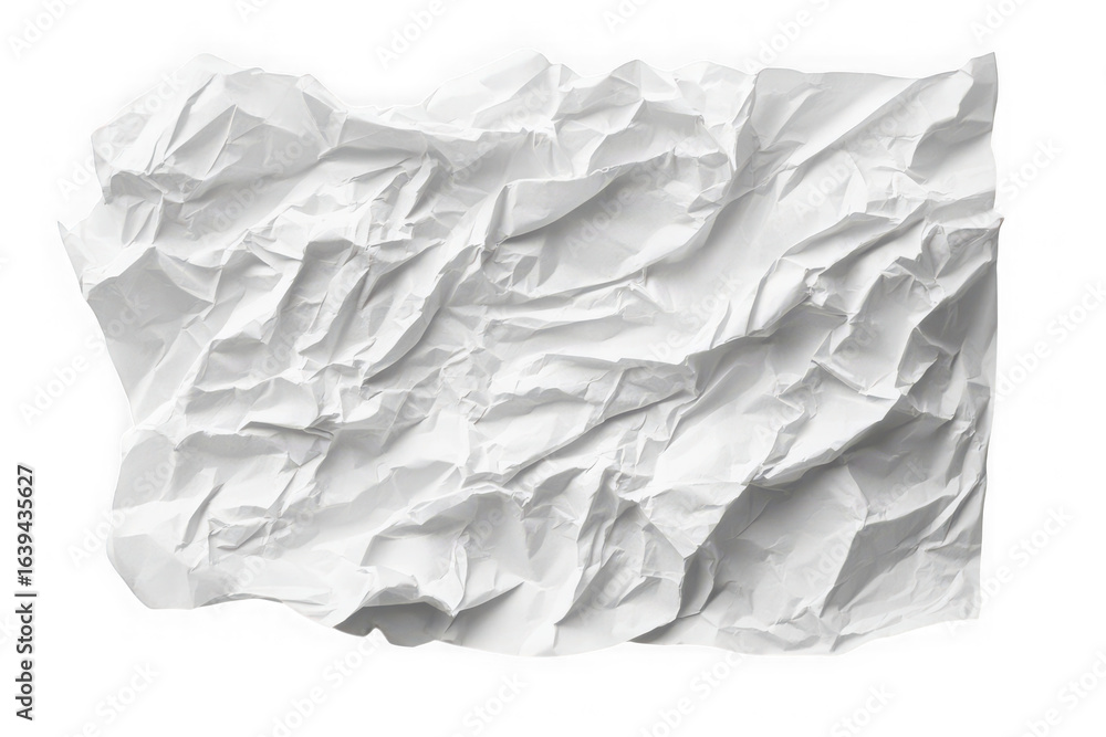 Obraz premium High-resolution crumpled paper texture, wrinkled white sheet, scrap paper, paper ball, paper waste, paper overlay, paper background, isolated on transparent background