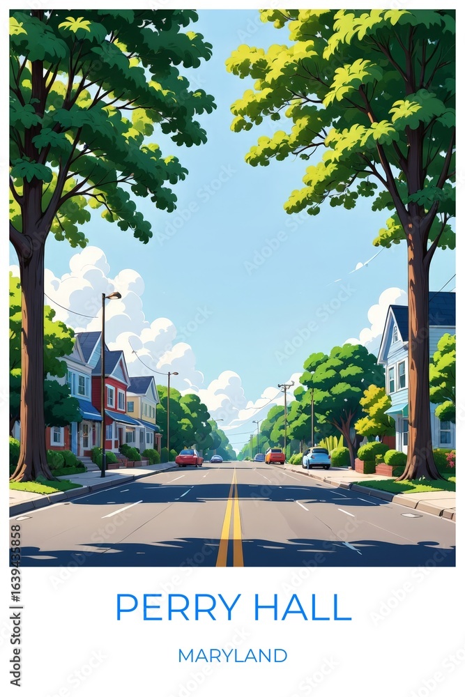 Obraz premium Perry hall Maryland United states Travel Poster Illustration Print Decor Gift Canvas Wall Art Gift