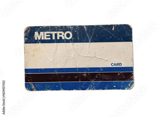 Old metro card isolated on transparent background for public transportation