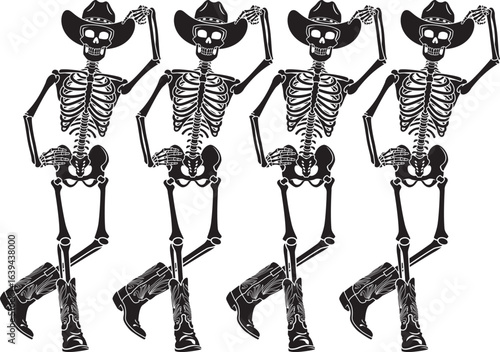row of human skeleton western line dancing
