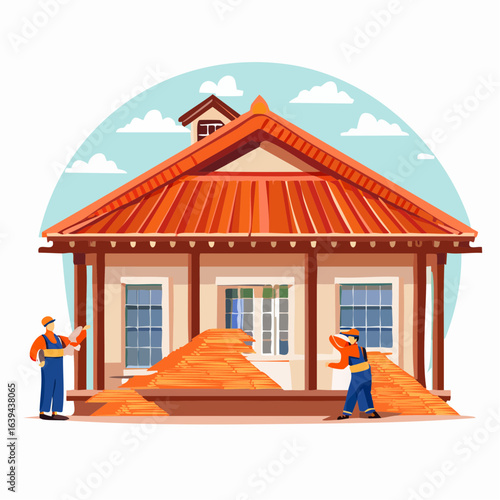 屋根工事業の瓦設置ベクターアイコン